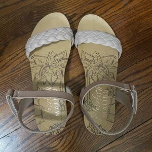Blowfish Tan/Cream Sandals with Braided Strap and Adjustable Ankle Strap